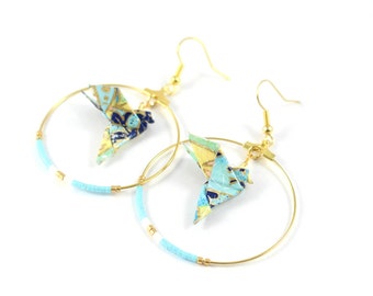 Miyuki Golden doves blue hoops and yellow Origami Japanese paper