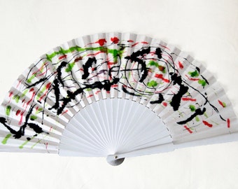 Spanish Fan-Hand painted fan-Unique Wedding fan-Wedding gift-Gifts for her-Exclusive fan-Fashion accessories-Limited Edition-White fan