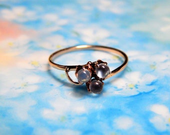 Victorian 10K Rose Gold Moonstone Ring - 10K Moonstone Ring - Vintage Victorian Moonstone Clover Ring - 10K Rose Gold Moonstone Orb Ring