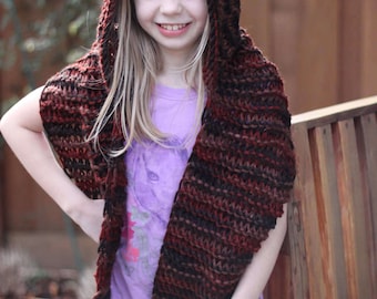 Knitted Hooded Scarf, Thick Knit Scarf and pixie Hood, Girls scarf with Hood