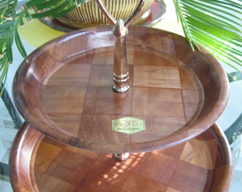 Vintage Formosa Wood, Two Tiers, Cheese Serving Tray, Woven Wood, Serving Caddy, Serving Dish, Retro Mod Boho, Reclaimed Vintage