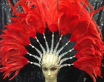 Crystal headdress with RED feather
