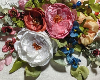 Charming Cluster Silk Ribbon Embroidered Picture