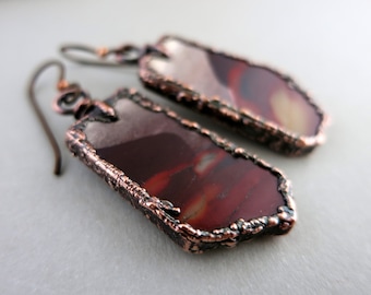 Mookaite Jasper Earrings, Desert Sunset, Australian Stone, Electroformed Copper, Niobium Earwires