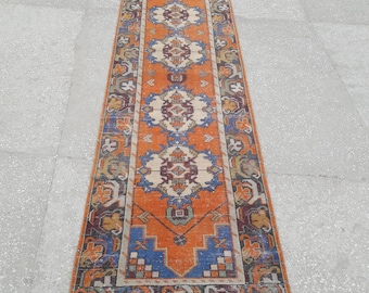 2'9" x 10'2" Feet Vintage Oushak Rug Runner Hallway Rug Area Rug Vintage Turkish Rug Runner Handmade Wool Rug Aztec Rug Free Shipping !