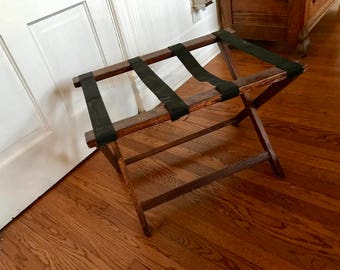 Vintage Oak Folding Luggage Suitcase Rack or Holder from Old Motel