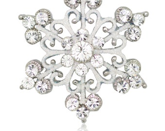 Silver-tone Swarovski Element Crystals Scroll Snowflake Pin Brooch