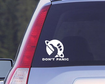 Vinyl Decal- HITCHHIKER'S GUIDE to the Galaxy Decal- Don't Panic Window Decal- Vinyl Wall Sticker- Tumbler Decal-
