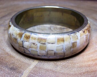 Bone Bangle Bracelet with Brass Accent