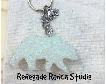 100% handmade polar bear keychain and charm momma bear arctic white