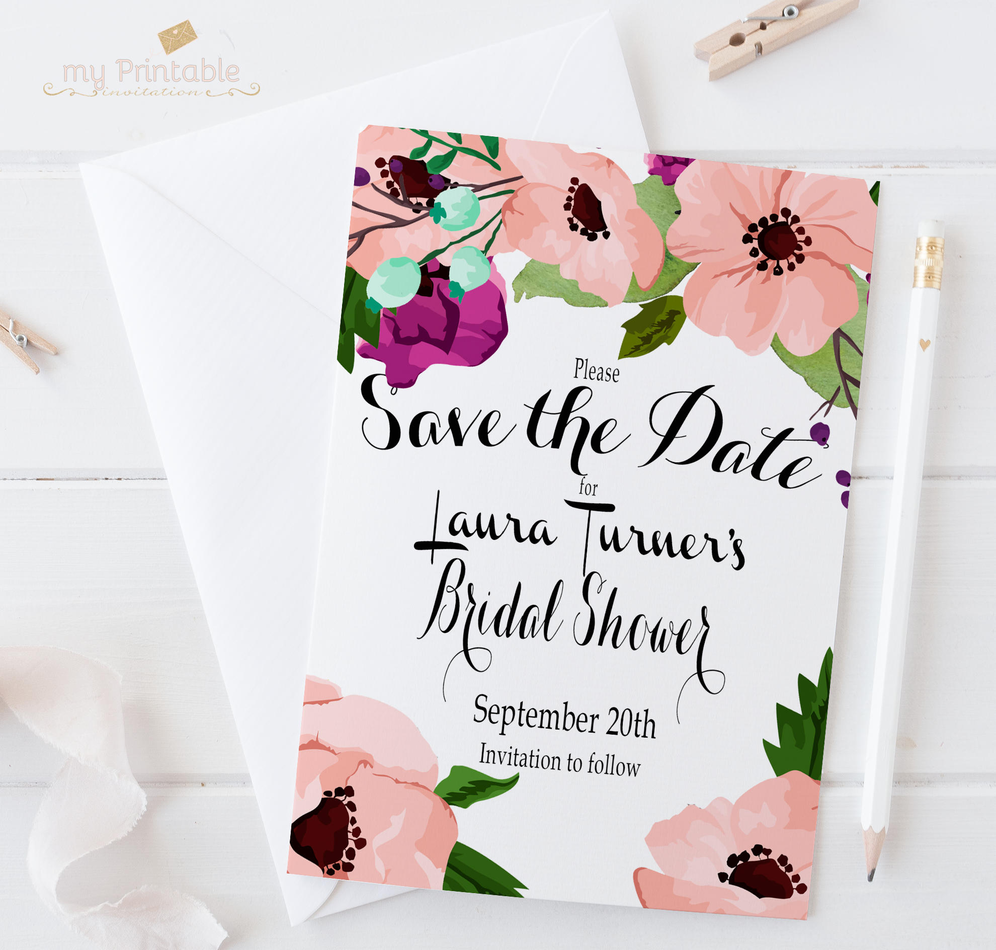 Save the Date Bridal Shower / Digital Printable Birthday