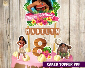 Moana Cake Topper, Moana Birthday, Moana Party, Moana Banderin, Custom and Printable Topper, Moana birthday