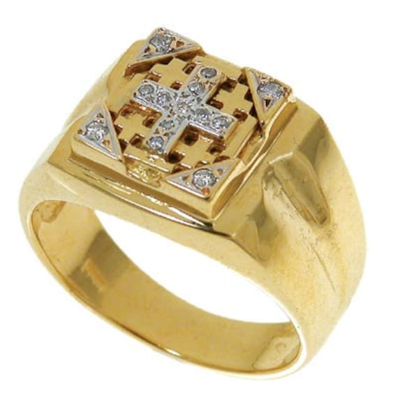 14K Gold Jerusalem Cross Ring set with Diamonds