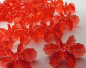 Plastic Starflake Beads Medium Transparent Red Lot of 50 Vintage