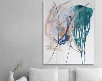 Extra large wall art canvas, large painting, ORIGINAL Painting on Canvas, large abstract wall art modern home decor, Green Painting 31x39"