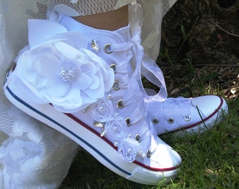 bedazzled white wedding converse