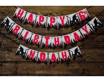godzilla banner - godzilla party - godzilla birthday - boy party decor - movie banner - movie birthday - godzilla party supply