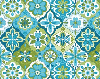 Riley Blake Splendor Fabric - Tile Print - Choose Aqua, Green, or Pink, Yellow - Yardage - Cotton Material/Fat Quarter, Half, By The Yard