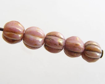Czech Glass Melon Beads 5mm Round Luster Opaque Rose Gold Topaz (20pk) SI-5ML-ORGT