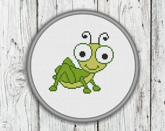 Little Grasshopper Counted Cross Stitch Pattern, Needlepoint Pattern - PDF, Instant Download