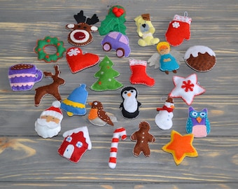 Felt Christmas Ornaments handmade set 24 Advent Calendar ornaments Xmas Ornaments Christmas Tree Decorating Сhristmas garland felt Ornaments