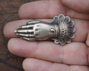 Vintage French Brass Stamping/Antique Style/Cuffed Ladies Victorian Hand/Snake Serpent Bracelet/French Findings