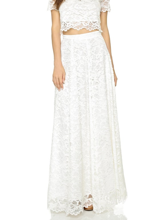 Bridal lace skirt Floor length maxi lace skirt high waist