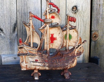 Vintage Cast Iron Schooner Doorstop, Pirate Doorstop