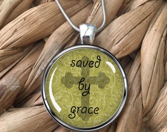 Saved By Grace Glass Pendant Necklace