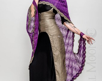 NEW Specialty: The "Faerie Queen" Purple Lace Cape with Metallic Gold Trim by Opal Moon Designs (One Size)
