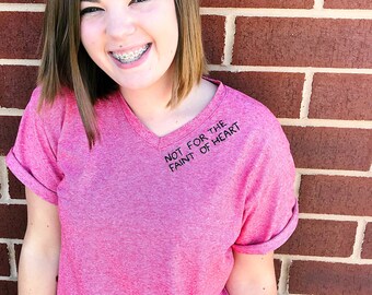 Not For The Faint Of Heart red & white striped v-neck