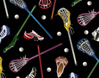Elizabeths Studio - Sports - Lacrosse - Black - Fabric by the Yard 421E-BLK