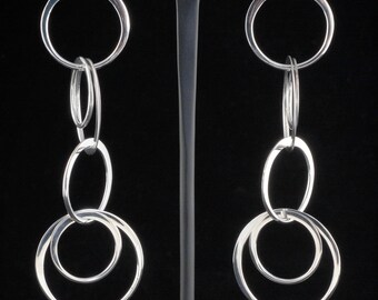 Circles earrings - Long Sterling silver Earrings.- L