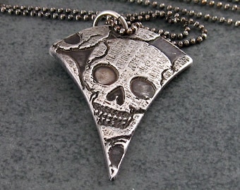 Skull pendant, handmade OOAK recycled fine silver smiling skull necklace, Halloween-OOAK