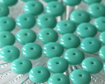 6mm Rondelle Beads - Czech Glass Beads - Jewelry Making Supplies - Opaque Turquoise Glass Beads - 50 bead Strand