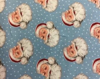 Makeower 1252 Retro Christmas Santa Heads 100% Cotton Fabric by the Half Metre