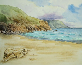 Origninal watercolour painting of a Cornwall Cove. Unframed.