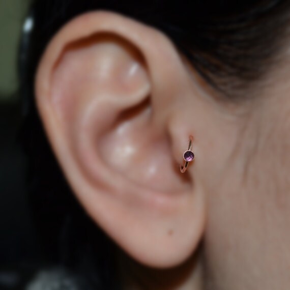 Amethyst Tragus Earring - Gold Nose Ring - Rook Earring - Cartilage Hoop - Forward Helix Earring - Septum Ring - Tragus Piercing 20 gauge
