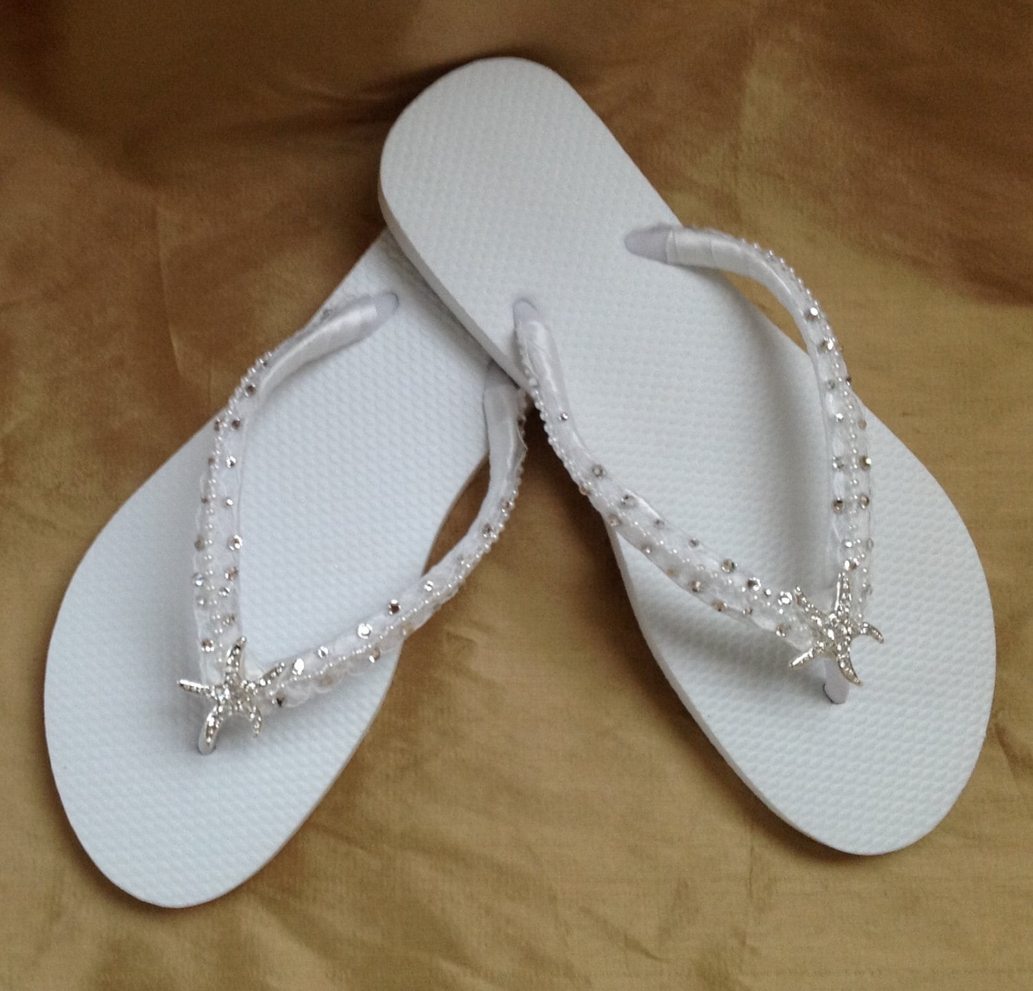 Bridal Flip Flops In White With Tropical Starfish Perfect