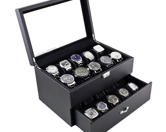 Personalized Carbon Fiber Design Watch Box - Holds 20, Men's Gift, Groomsmen Gift, Anniversary Gift, Christmas Gift