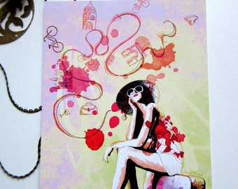 Postcard illustrated - time travel