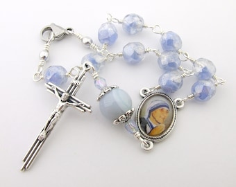Car Rosary - Saint Mother Theresa of Calcutta Medal Auto Rosary - One Decade Unbreakable Wire Wrapped Catholic Rosary Beads - Catholic Gift