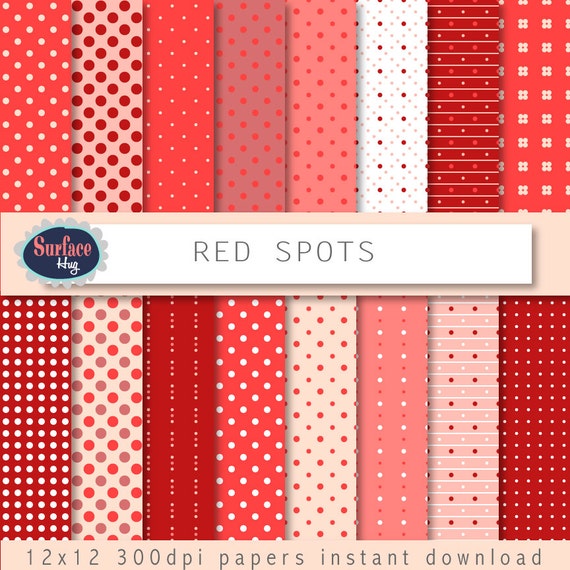 Red Digital paper RED POLKA DOTS polka dot Scrapbook paper