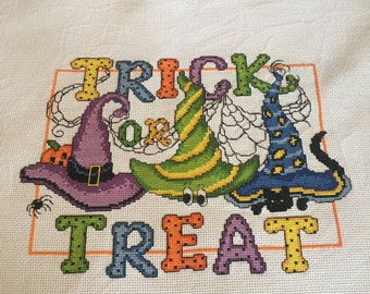 Halloween Trick or Treat completed cross stitch