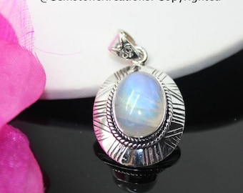 Moonstone Pendant, Moonstone Necklace, Moonstone Jewelry, Rainbow Moonstone, Sterling Silver Pendant