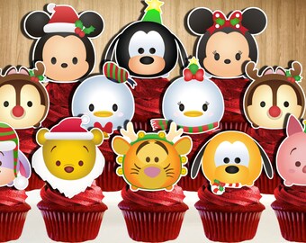 Disney TSUM TSUM Christmas Cupcake Toppers, Christmas Cupcake Toppers, Tsum Tsum Cupcake Toppers, PRINTABLE, You Print