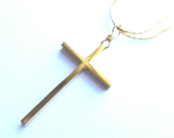 CLASSIC GOLDTONE Cross & Long Neck Chain, Vintage Gold Cross Pendant, Gold Cross with Neck Chain, Goldtone Cross Necklace, Goldtone Cross