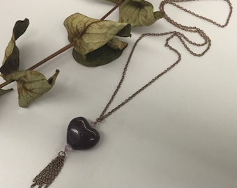 CA Stone Heart Long Necklace_Dark Bronze