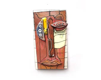 Weird art mask, Ceramic mask, Strange art, Crazy art, Wall sculpture, Wall mask, Original sculpture, Modern ceramics, Red modern ceramic