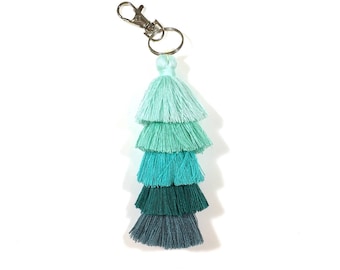 Ombré Tassel Keychain, Layered Fringe Keychain, Tiered Tassel Purse Charm, Stacked Tassel Bag Charm, Boho Keyring, Pink, Yellow, Blue, Green
